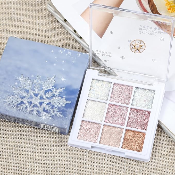 Erinde 9 Colors Eyeshadow Palette, Matte Shimmer Glitter Eye Shadow Palette Makeup, Highly Pigmented Long Lasting Waterproof, Colorful Sequins Sparkle Eyeshadow Makeup Pallet