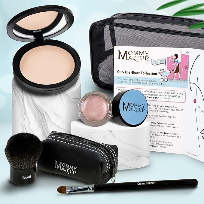 Out The Door Collection | Talc-free 5-piece Mineral Makeup Set | CUDDLE (Light/Medium) - For light to medium complexions + PINK ICING - A pale pearlized pink