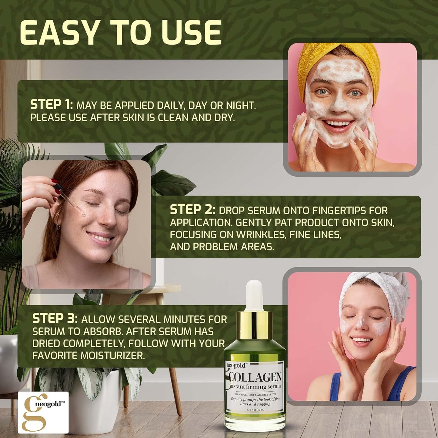 Facial Serum Skin Care Set W/Anti-Aging Retinol Booster, Plumping Collagen Serum, & Brightening Vitamin C Serum For Wrinkles, Fine Lines, Dark Spots, & Uneven Skin Tone, 2 Fl Oz (Set of 3)