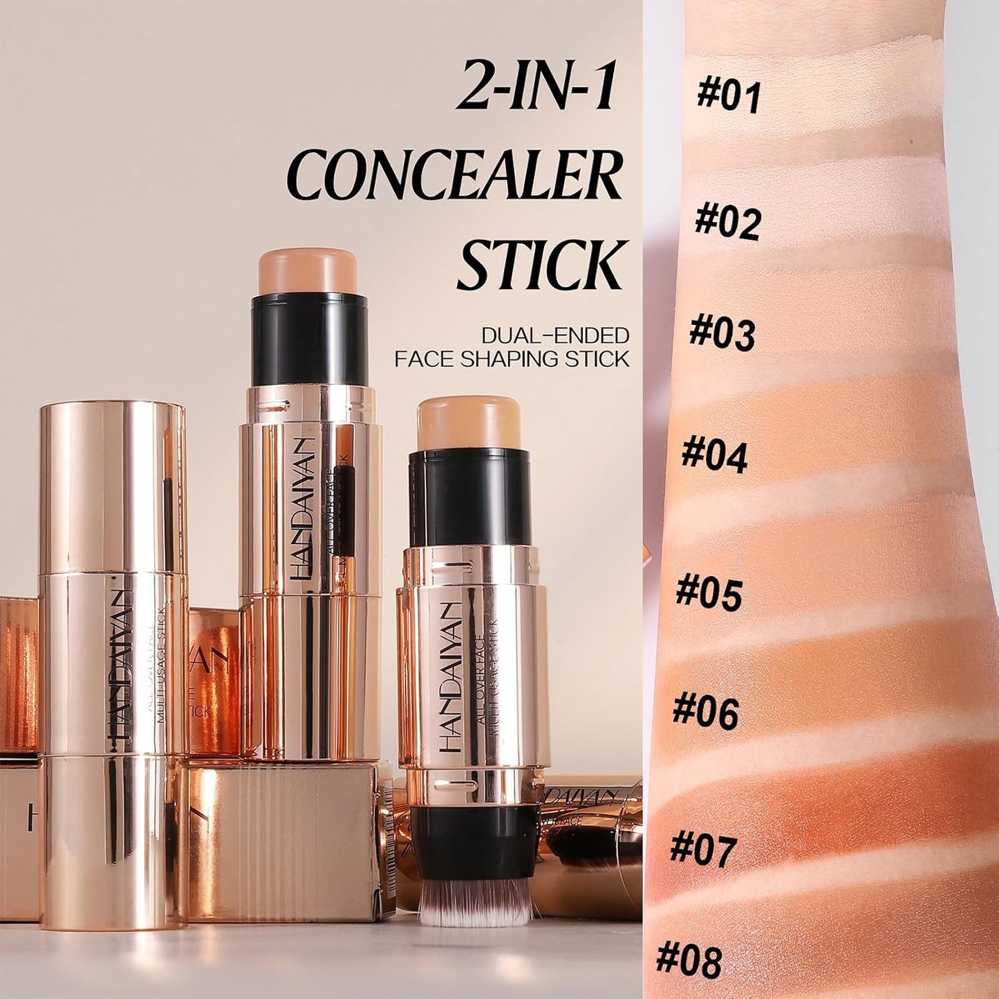 8 Colors Cream Contour Sticks Makeup Kit, Dual-Ended Concealer Stick With Soft Brush, Non-Greasy Long-Wear Face Primer Multi-Use Contouring Pen, Full Coverage Shades Corrector Concealer (05#)