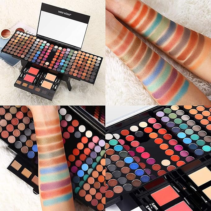 190 Colors Cosmetic Make up Piano Box Set,Combination with Eyeshadow /Facial Blusher /Eyebrow Powder /Eyeliner Pencil /Mirror,All-in-1 Makeup Gift Set (Color A)