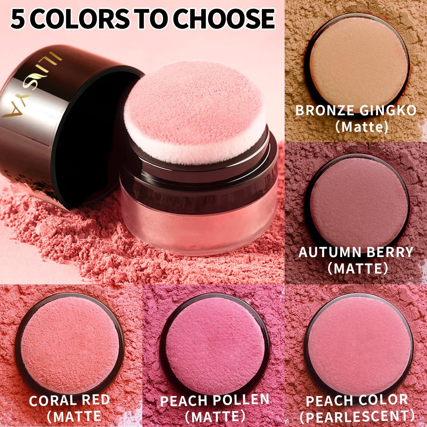 Face Blush Powder Makeup Soft Mushroom Blush for Cheeks Long Lasting Makeup Powder Highlight - Matte Finish (Autumn Berry)-2 Boxes