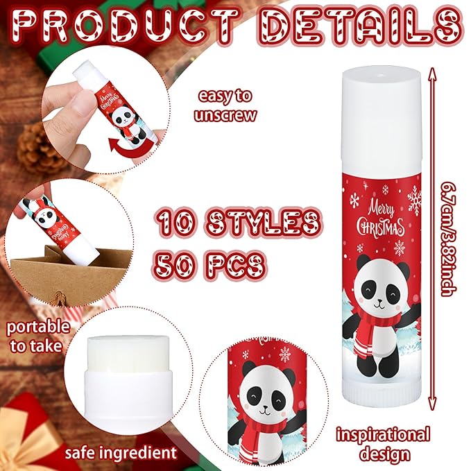 50 Pcs Cute Christmas Lip Balms Gifts Bulk Christmas Stocking Stuffers Holiday Treat Gifts Goodie Christmas Party Supplies for Girls Kids Women Men