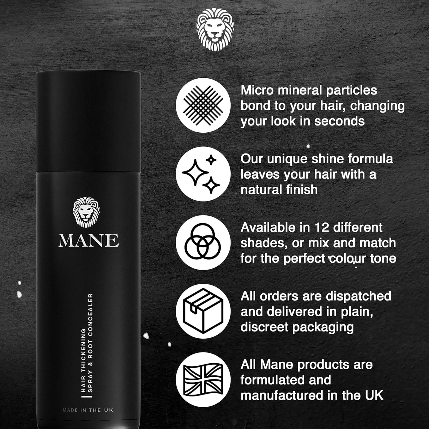 Mane Hair Thickening Spray & Root Touch Up, Instantly Thicker Hair for Men & Women, Fill in Hairlines and Hide Thinning and Fine Patches - Gray, 12 Colors (6.76 oz)