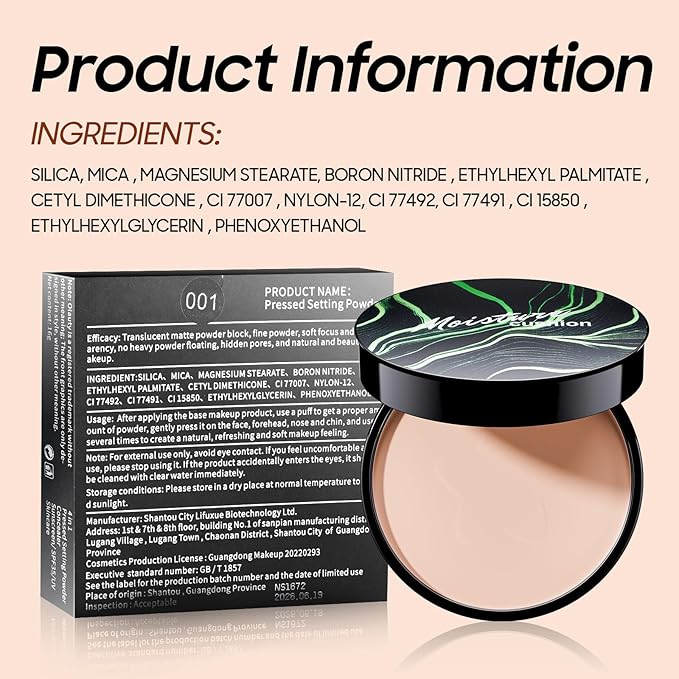 Face Setting Powder Makeup - Waterproof Long-Lasting Pressed Powder, Oil Control Finishing Powder Makeup, Smooth & Flawless, Poreless Matte Weightless for All Skin Types, Cruelty-free (Natural)