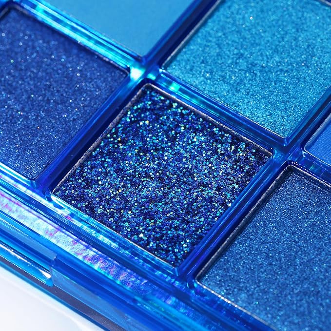 UCANBE Bright Neon Eyeshadow Makeup Palette-15 Shades High Pigmented Purple Blue Yellow Shimmer Matte Glitter Metallic Eyes Shadow Colorful Vibrant Creamy Make Up Pallets Kit - Blue Tonic…