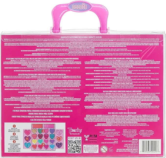 Barbie Car Makeup Kit for Girls, Real Washable Toy Makeup Set, Barbie Gift, Play Makeup and Pretend Play Toys Ages 6 7 8 9 10 11 12