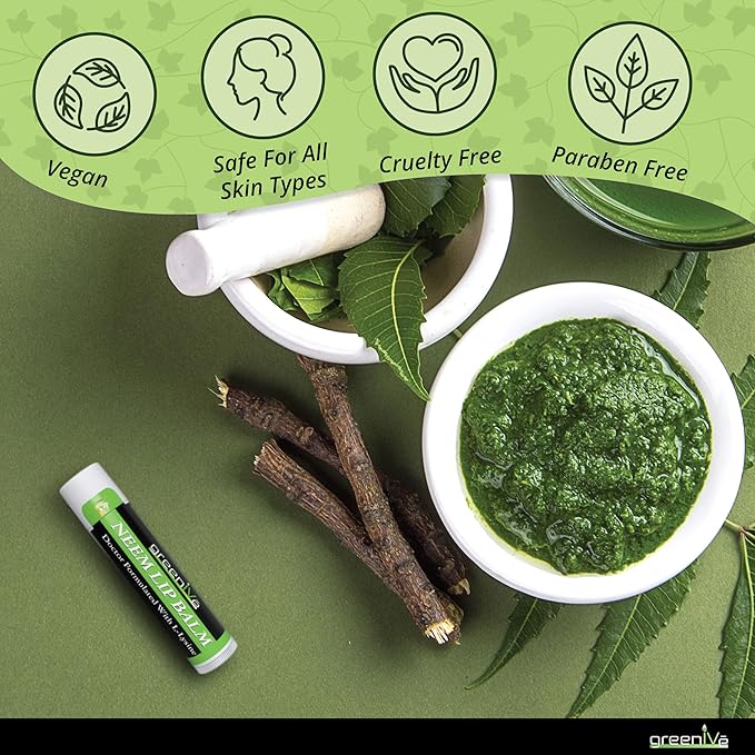 GreenIVe Neem Lip Balm, Vegan Lip Moisturizer with L-Lysine, Soothe and Soften (5)