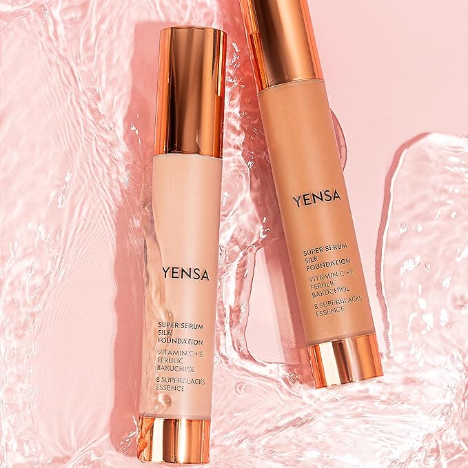 YENSA Super Silk Foundation - Full Coverage, Age-defying complex of Vitamin C, E, Ferulic, and Bakuchiol Oil (Light 1) 1.0 fl oz