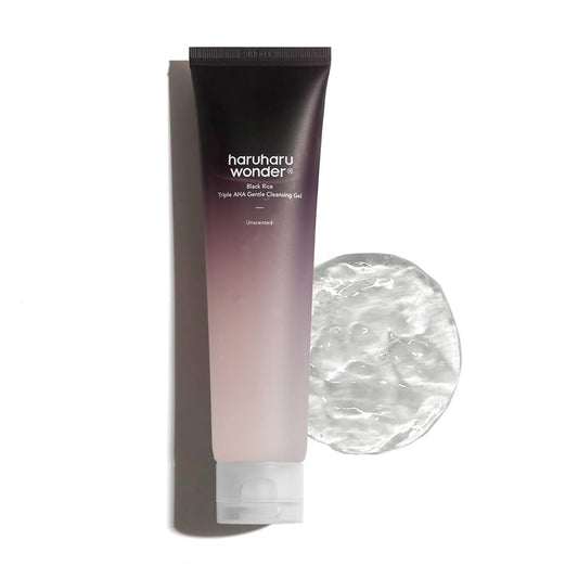 HARUHARU wonder Black Rice Triple AHA Gentle Cleansing Gel 3.38 fl oz, Hydrating Cleansing gel, Gentle exfoliating, Vegan, Travel essentials, Korean Skincare