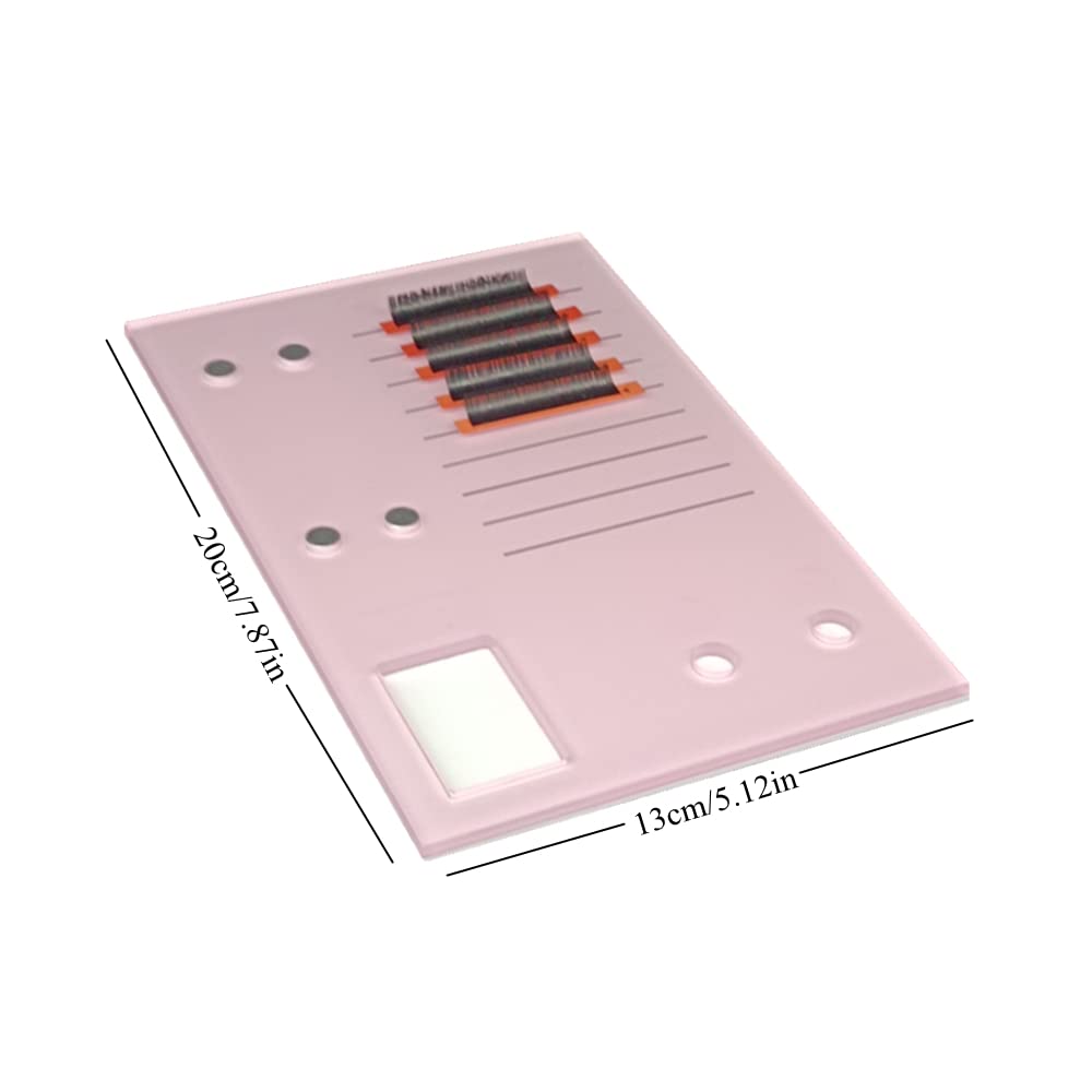 Grafting False Eyelash Acrylic Extension Pallet, Eyelash Extension Glue Tweezers Plate Pad Makeup Palette Individual Training Tools (Pink (7.87x5.12in))
