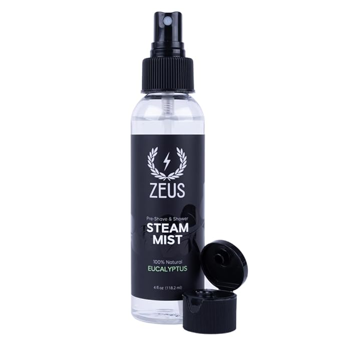 ZEUS 100% Natural Eucalyptus Oil Steam Mist, Aromatherapy Spray for Shower, Sauna, Bath & Pre-Shave, Nasal Relief & Spa-Inspired Refreshment (Made in USA) 4 oz.
