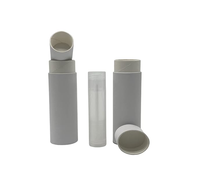 GreenWay 0.5oz / 15g Kraft Paperboard Lip Balm Tubes with Lids - 12 Pack Lip Gloss Tubes Refillable DIY Cosmetic Containers – Oval Shaped Lip Balm Containers Empty Holder Tubes - White