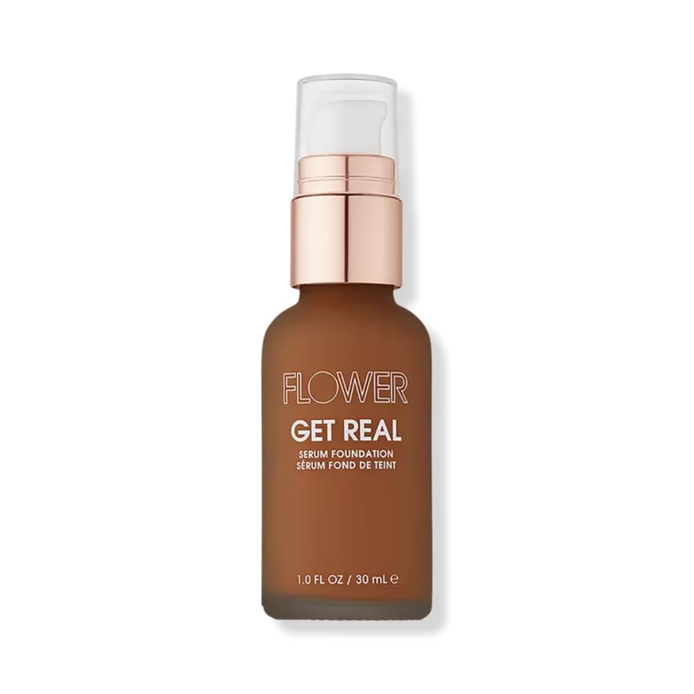 FLOWER BEAUTY By Drew Barrymore Get Real Serum Foundation - Hydrating + Lightweight Formula - Light to Medium + Buildable Coverage (Deep Golden)