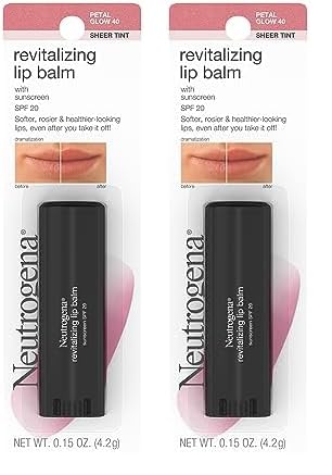 Neutrogena Revitalizing and Moisturizing Tinted Lip Balm with Sun Protective Broad Spectrum SPF 20 Sunscreen, Lip Soothing Balm with a Sheer Tint in Color Petal Glow 40, 15 oz (Pack of 2)