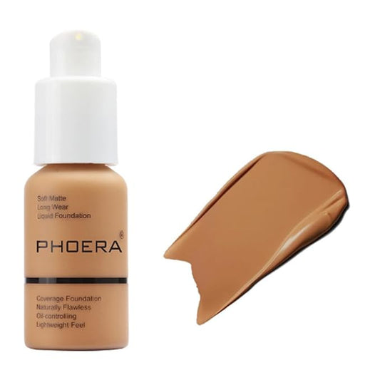 2Pcs Liquid Foundation Full Coverage 24HR Matte Oil Control Concealer 30ml (Nude & Buff Beige) with Kabuki Foundation Brush Flat Top (1pcs-106)