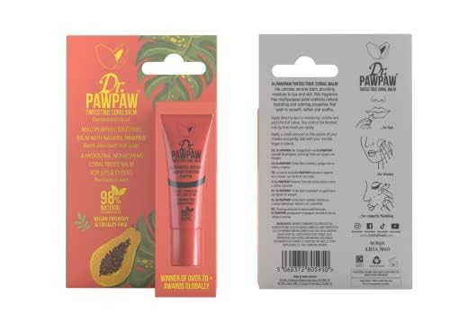 Tinted True Coral, Multi-Purpose Natural No Fragrance Balm for Hydrating Lips, Skin, Hair, Cuticles, Nails & Beauty Finishing (10 ml)