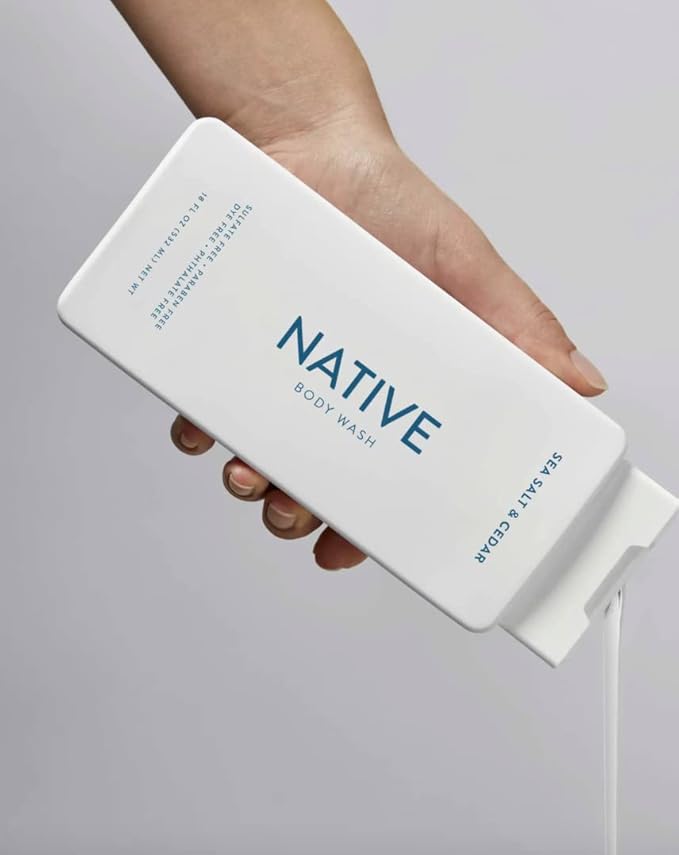 Native Body Wash Contains Naturally Derived Ingredients | For Women & Men, Sulfate, Paraben, & Dye Free Leaving Skin Soft and Hydrating | Sea Salt & Cedar 18 oz - 2 Pk