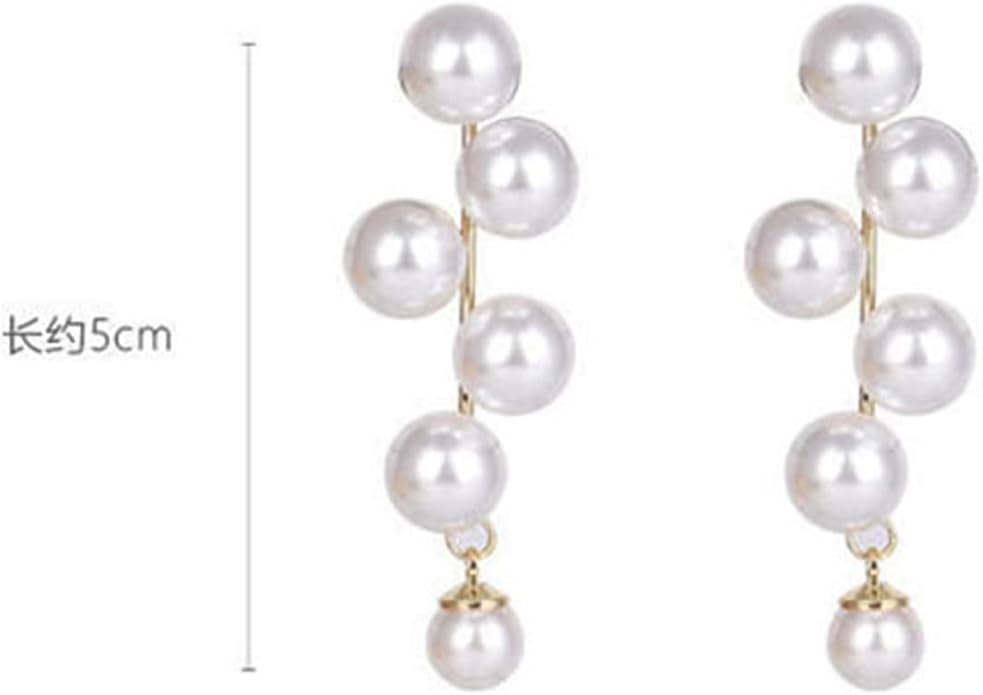 Boho Pearl Drop Earrings Long Pearl Tassel Earrings Gold Cluster Pearl Stud Earrings Bridal Pearl Earrings Wedding Earrings Jewelry for Women