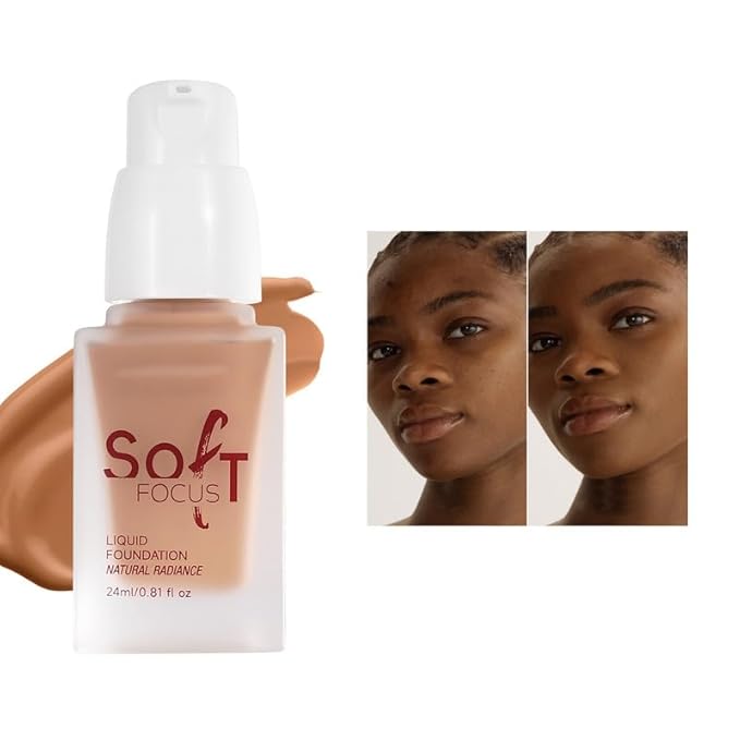Soft Focus Deep Liquid Concealer Foundation, Hydrating High Coverage Liquid Foundation, Waterproof Long Lasting 24h Full Coverage Matte Finish, Lightweight Liquid Concealer for Women, 08