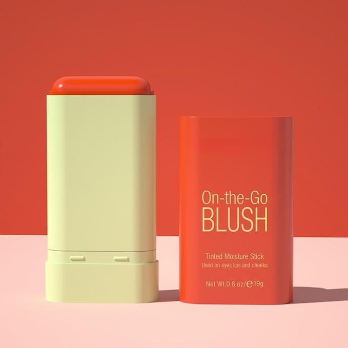 On-the-Go Makeup Blush Stick Tinted Moisture Stick, Shadow Lips Cheek Blusher Creamy Makeup Long Lasting Natural Nude Makeup for All Skin (orange)