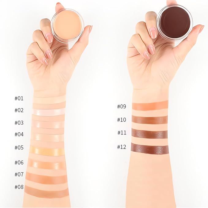 Kaely 2Pcs Cream Pot Concealer Full Coverage Set,Conceal Brighten Dark Circles,under Eye Color Correcting Concealer,Waterproof Foundation Palette with Brush,corrector de ojeras,Vegan Makeup,01+02