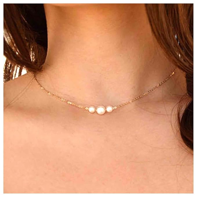 Boho Pearl Choker Necklace Gold Pearl Pendant Necklace Tiny Pearl Floating Necklace Minimalist Wedding Necklace Jewelry Women and Girls Gifts