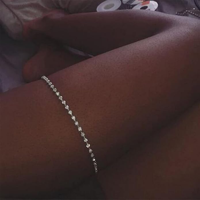 Boho Crystal Thigh Chain Silver Body Chain Leg Chains Body Jewelry Accessories for Women and Girls (Silver)