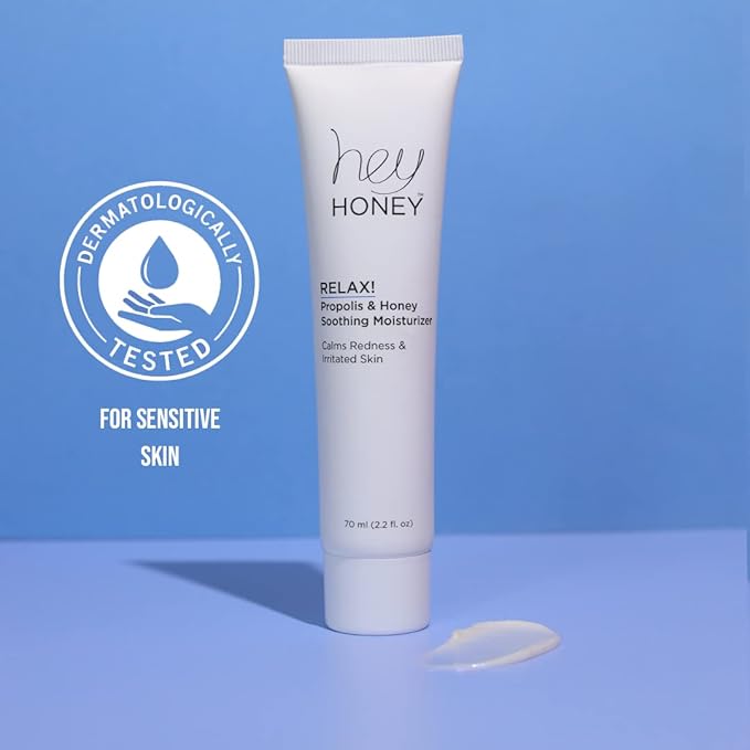 Hey Honey Skincare Relax, Instant Rosacea Treatment & Face Redness Relief - Dermatologically Tested Calming Moisturizer for Sensitive Skin Oil- Free with Honey & Propolis Anti-Aging Benefits | 2.2 Oz