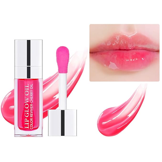 Plumping Lip Oil - Hydrating Lip Oil Plumping Lip Gloss, Crystal Jelly Moisturizing Lip Oil/Polished Lip Oil Lines/Tint Moisturizing Transparent Lip Balm Care Stick (Cherry)