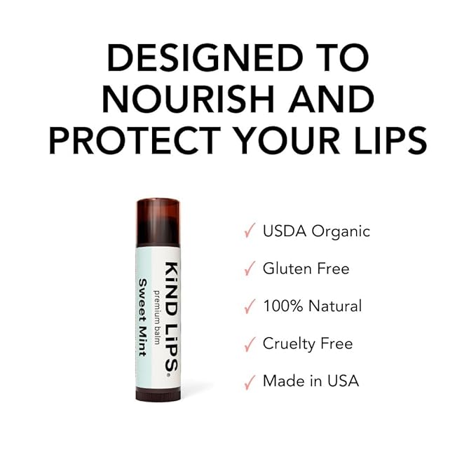 Kind Lips Lip Balm - Nourishing & Moisturizing Lip Care with Shea Butter, Beeswax & Vitamin E | Sweet Mint Flavor | 0.15 Ounce (Pack of 3)