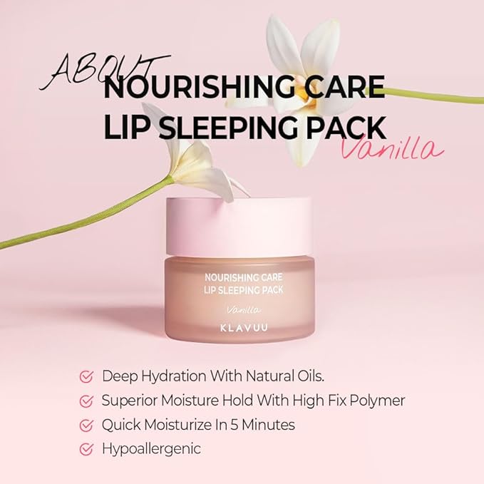 Klavuu Nourishing Care Lip Sleeping Pack(Vanila & Coconut & Berry)-Overnight Exfoliating & Nourishing Lip Treatment Balm for Dry Lips - Natural Moisturizing Lip Oil - Lip Balm to Repair