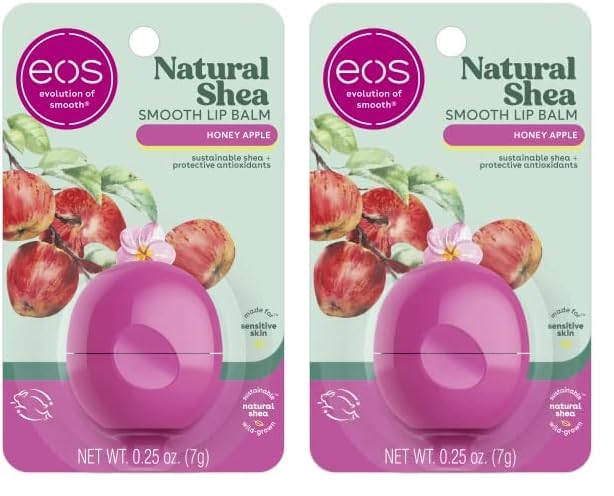 eos Natural Shea Lip Balm- Honey Apple, All-Day Moisture, Made for Sensitive Skin, Shea Lip Care Products, 0.25 oz (Pack of 2)