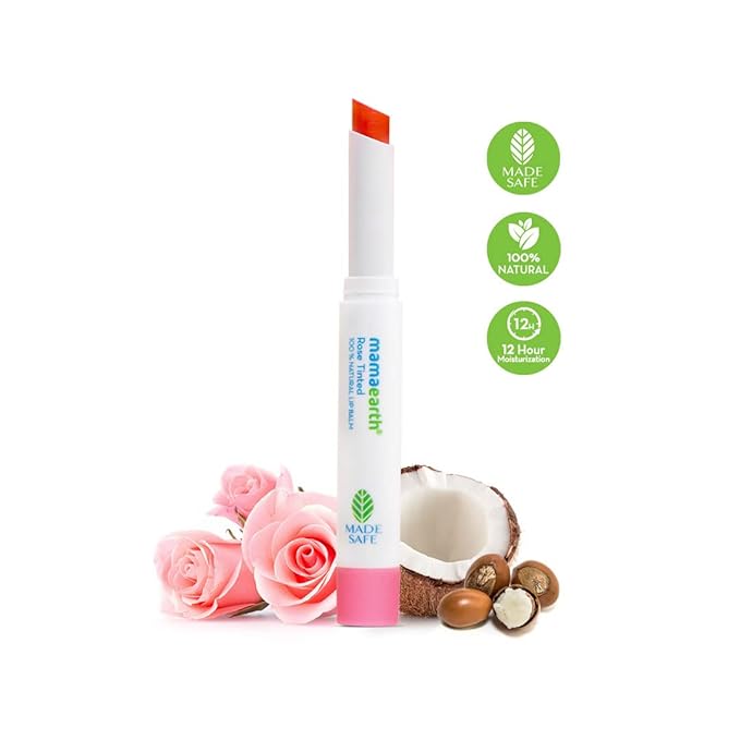 Mamaearth Nourishing Rose Tinted Natural Lip Balm | 12 Hour Moisturization with Castor & Rose Oil | Relieves Dry, Cracked Lips & Makes Lips Soft & Supple | 0.07 Oz/2g