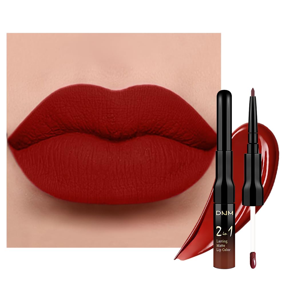 evpct 1Pcs Dark Oxblood Red Matte Lip Liner and Liquid Lipstick Stain Makeup Set for women, Red Long Lasting Smudge Proof Lipstick labiales matte mate larga duracion listip 24 hours originales,15#
