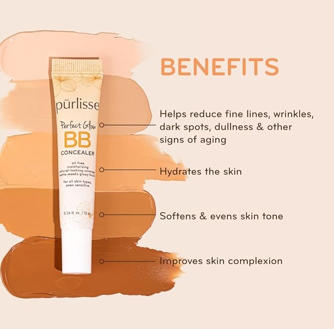 purlisse BB Concealer - BB Cream for All Skin Types - Oil-Free Moisturizing, Smooths Blemishes - .34 Ounce (Tan)
