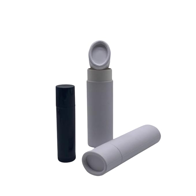 GreenWay 0.5oz / 15g Kraft Paperboard Lip Balm Tubes with Lids - 12 Pack Lip Gloss Tubes Refillable DIY Cosmetic Containers – Oval Shaped Lip Balm Containers Empty Holder Tubes - White