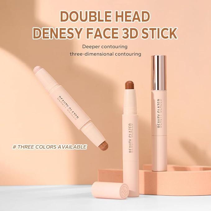 Double head contour stick, Highlight & Contour Bronzer Stick, durable and waterproof contour stick set, facial makeup contour face cream(01#Bronzer contour and glow sticks) ﻿