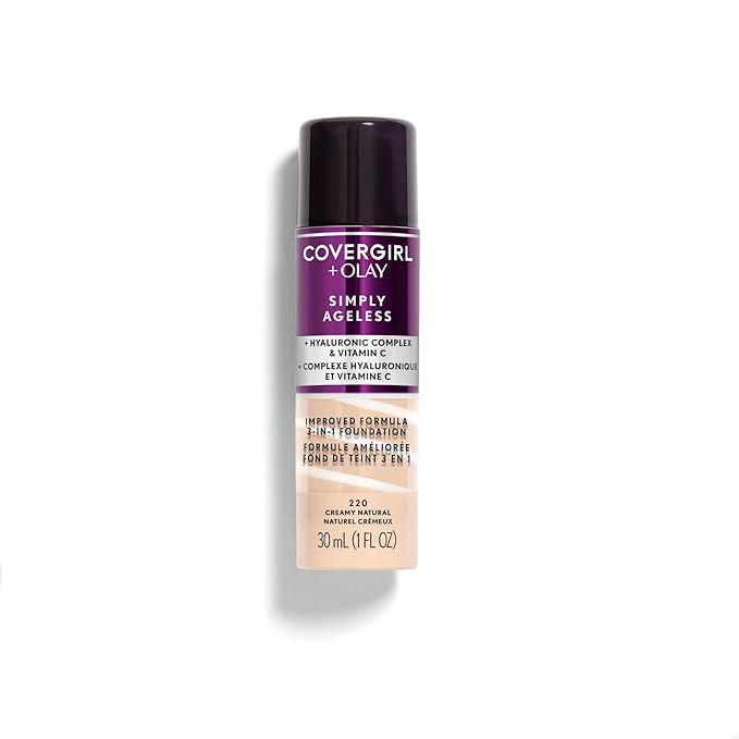 Covergirl + Olay Simply Ageless 3-in-1 Liquid Foundation, Creamy Natural & & Olay Simply Ageless Instant Wrinkle-Defying Foundation, Creamy Natural 0.44 Fl Oz