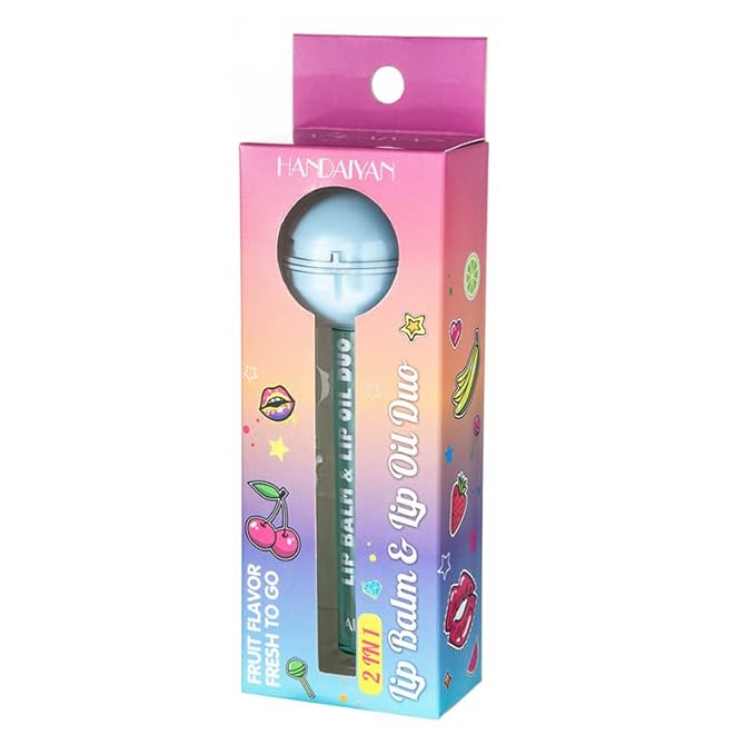 Tinted Lip Balm Lollipop Lip Gloss, Magic pH Color Changing Pink Lipstick & Vitamin E Clear Lip Oil Combo, Hydrating Plumping Lip Care Product for Girls (Purple)
