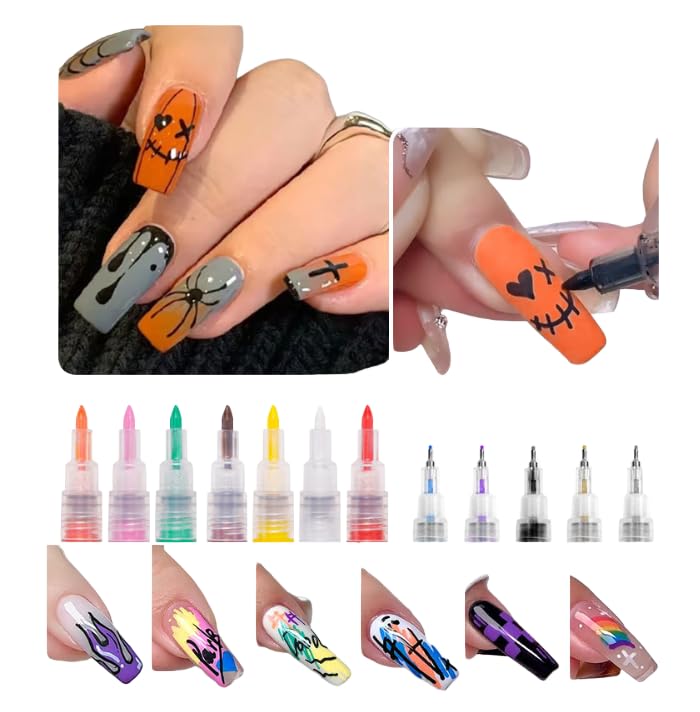 Nail Polish Pens Set, Nail Art Pens, Nail Pencil, DIY Drawing Painting Pen, for Nails DIY (red pink gold silver black white 0.7mm)