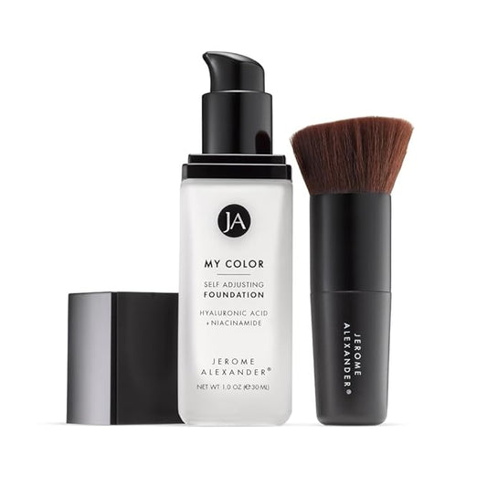 Jerome Alexander My Color Self Adjusting Full Coverage Foundation Makeup with Kabuki Brush (Medium)