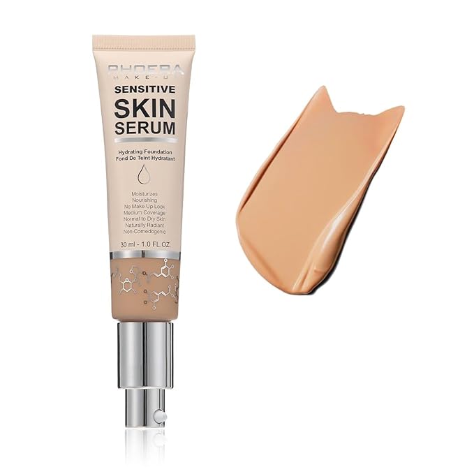 PHOERA Hydrating Essence Foundation,Waterproof and Light Long Lasting Hypoallergenic Full Coverage Hyaluronic Acid Foundation Makeup. (N03 Buff Beige)