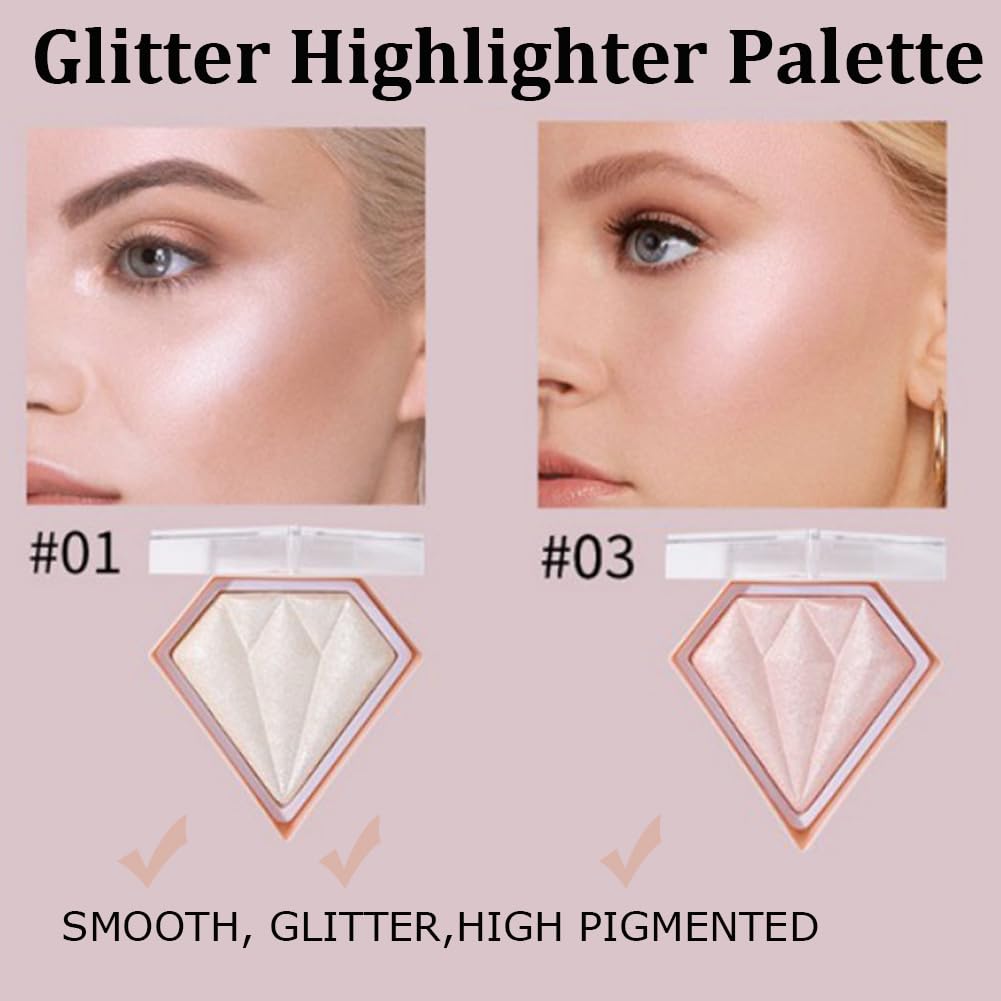 White Highlighter Makeup Palette, Face Highlighter Palette Glitter Highlighter Palette Shimmer Highlighter Powder for Face Cheek Illuminator Iluminadores de Maquillaje (01)