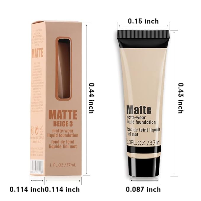 1 Pack Matte Oil Free Concealer Foundation Cream,Professional Make-up Base Facial Matte Full Coverage Liquid Concealer Hide Foundation Primer Makeup Repair Kit.(BEIGE 5#)