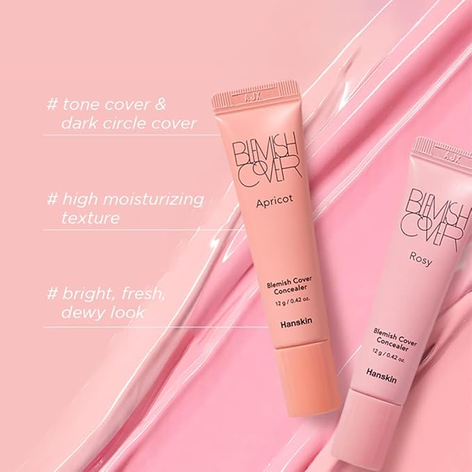 Hanskin Rosy Blemish Cover, Full Coverage Color Correcting Concealer for Under Eye Dark Circles, Korean Makeup [Rosy/12g]
