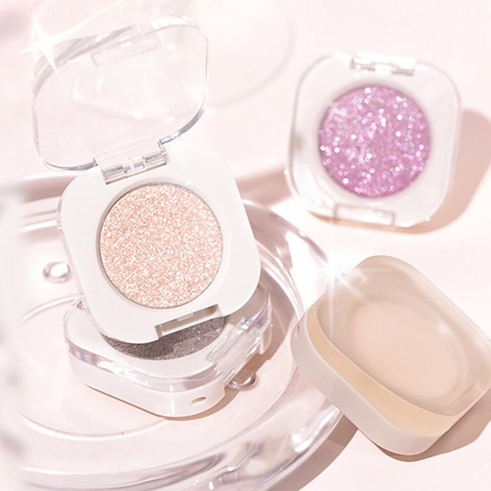 Glitter Eyeshadow Palette, Silver Shimmer Eyeshadow Makeup, Shiny Pressed Powder, Single Vegan Eye Shadow, Highly Pigmented Silver Eye shadow Makeup Palette,Monochrome Long Lasting Glitter Eyeshadow12