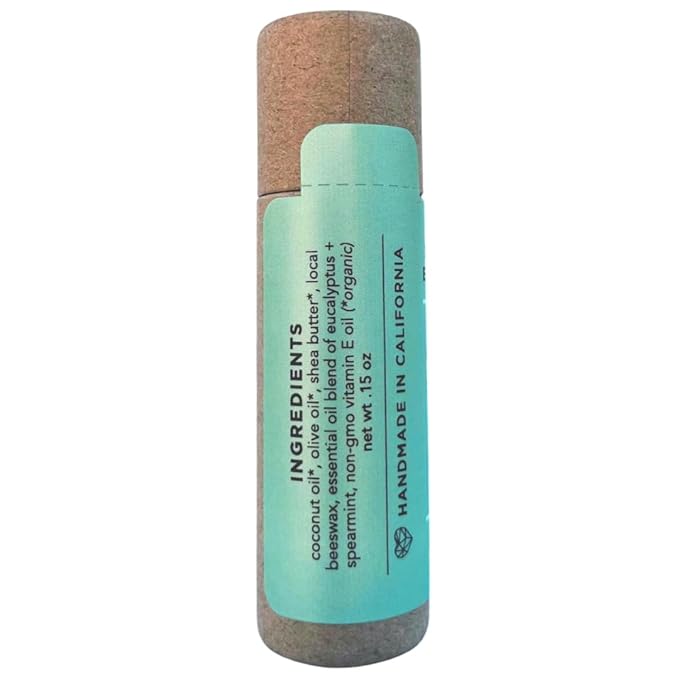 Plastic Free Lip Love | Jumbo Organic Lip Balm | Organic Beeswax and Plant Based | Zero Waste Natural Lip Balm (Spearmint Eucalyptus)