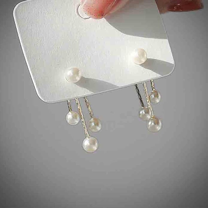 Boho Pearl Drop Dangle Earrings Gold Pearl Ear Jacket Earrings Vintage Dangle Pearl Tassel Earrings Double Way Front Back Earrings Jewelry for Women Gifts