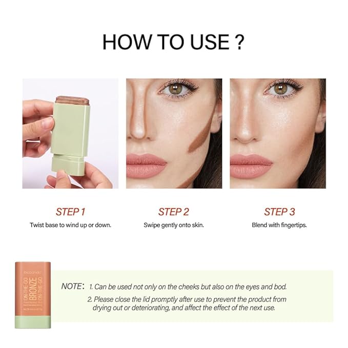 UNYOKE Soft Creamy Highlighter Blush Stick,Smooth Shimmer Bronzer Stick,Long Lasting Waterproof Blush Illuminator Luminizer,Blendable Natural Glow Makeup Cream Blush Highlight 0.6 Oz（03# Rich Glow）